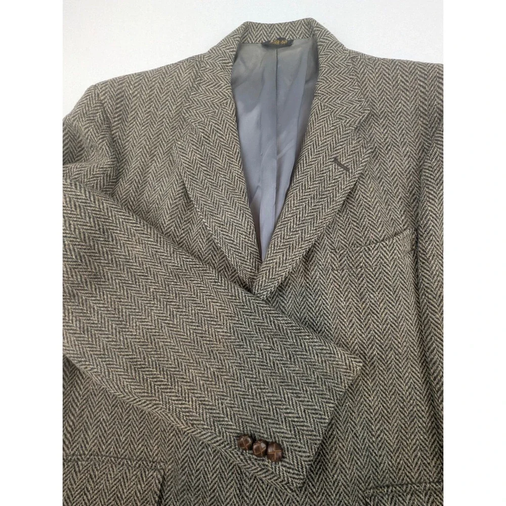 Corbin Ltd Tweed Wool Men Herringbone Sport Coat Blazer Gray Brown USA Lrg Vtg